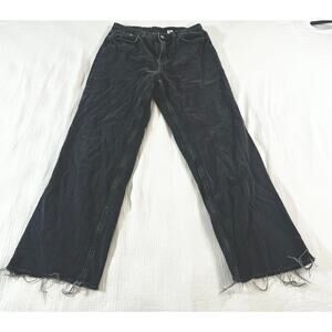 H&M Curvy Fit Wide Ultra High Waist Frayed Black Jeans Women's US 8